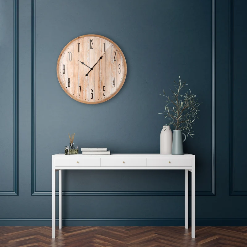 Große Wanduhr Ø 76 cm Fichtenoptik aus MDF mit arabischen Ziffern