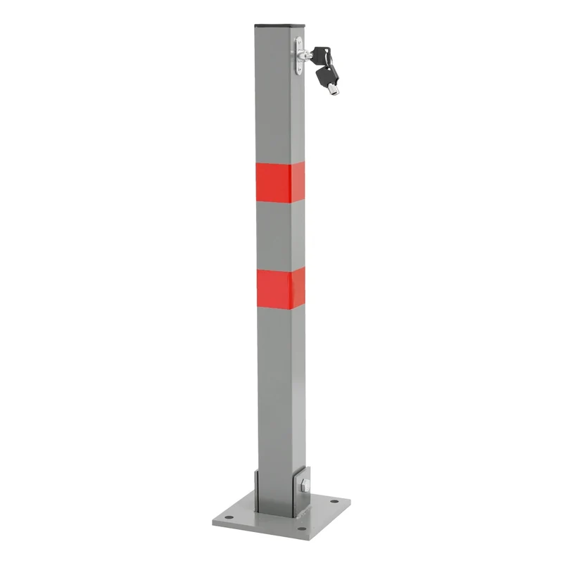 2er Set Parkplatzsperre 70 cm eckig mit Roten Warnstreifen und 3 Schlüssel aus Stahl