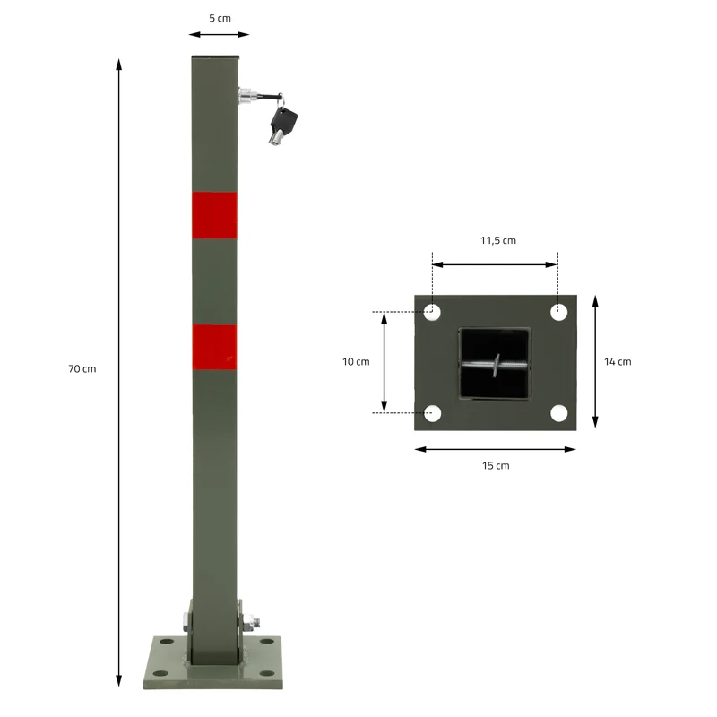2er Set Parkplatzsperre 70 cm eckig mit Roten Warnstreifen und 3 Schlüssel aus Stahl