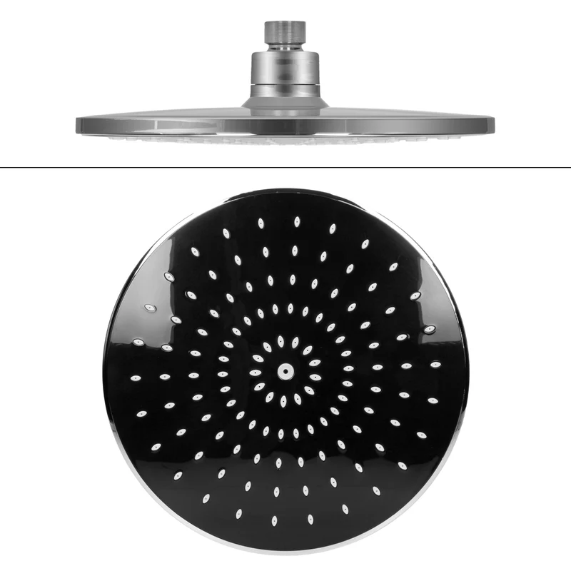 Regendusche Set rund Schwarz/Silber aus Edelstahl mit Anti-Kalk Düsen