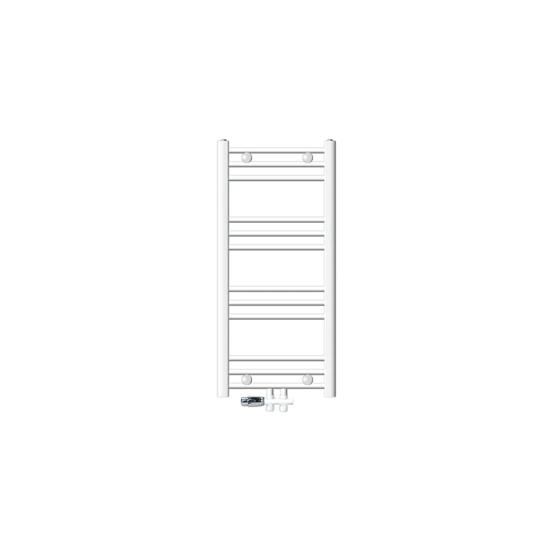 Badheizkörper Mittelanschluss 400x800 mm Weiß gebogen mit Boden Anschlussgarnitur LuxeBath
