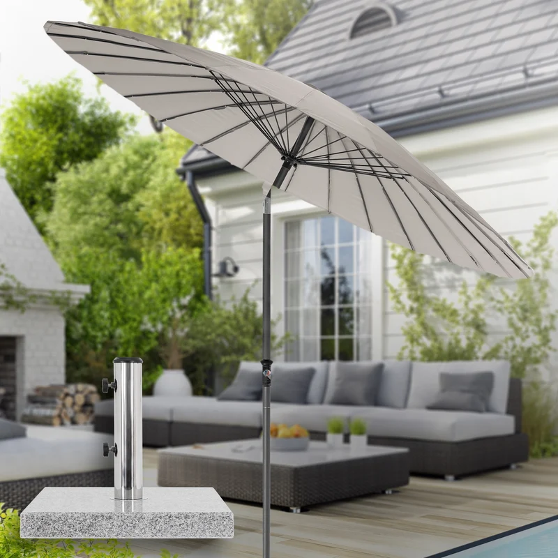 Sonnenschirm Shanghai mit Ständer Ø 325 cm Taupe aus Aluminium und Polyester ML-Design