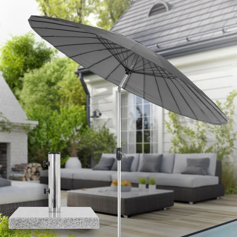 Sonnenschirm Shanghai mit Ständer Ø 270 cm Anthrazit aus Aluminium und Polyester ML-Design