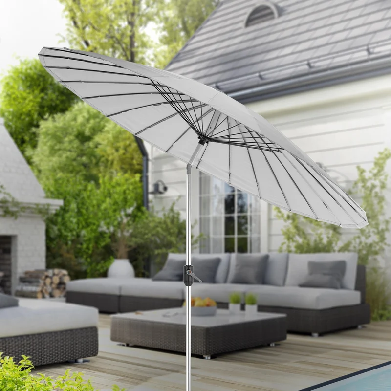 Sonnenschirm Shanghai mit Ständer Ø 270 cm Hellgrau aus Aluminium und Polyester ML-Design