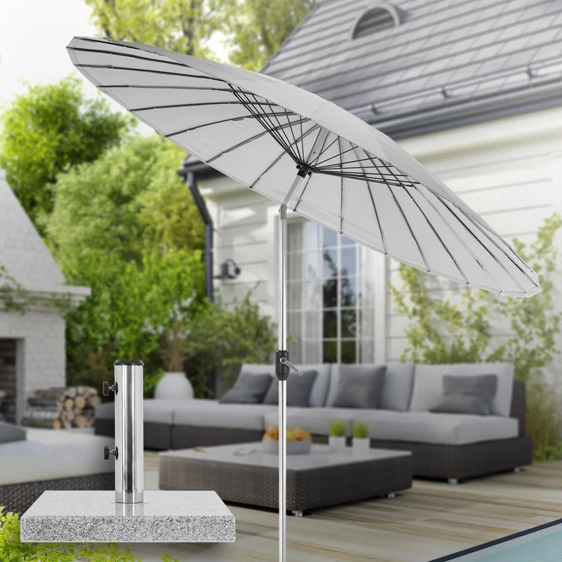 Sonnenschirm Shanghai mit Ständer Ø 270 cm Hellgrau aus Aluminium und Polyester ML-Design