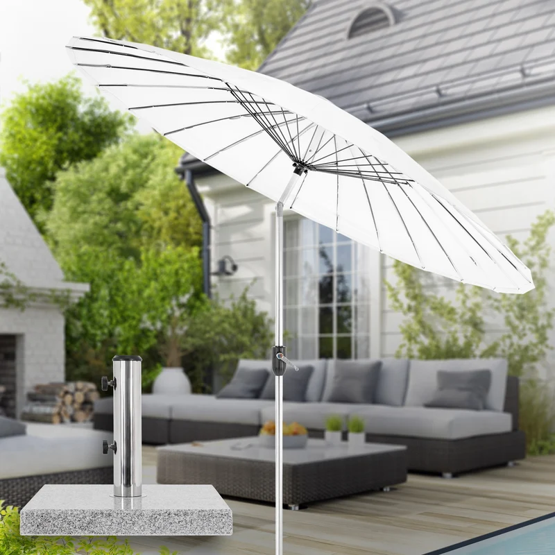 Sonnenschirm Shanghai mit Ständer Ø 270 cm Weiß aus Aluminium und Polyester ML-Design