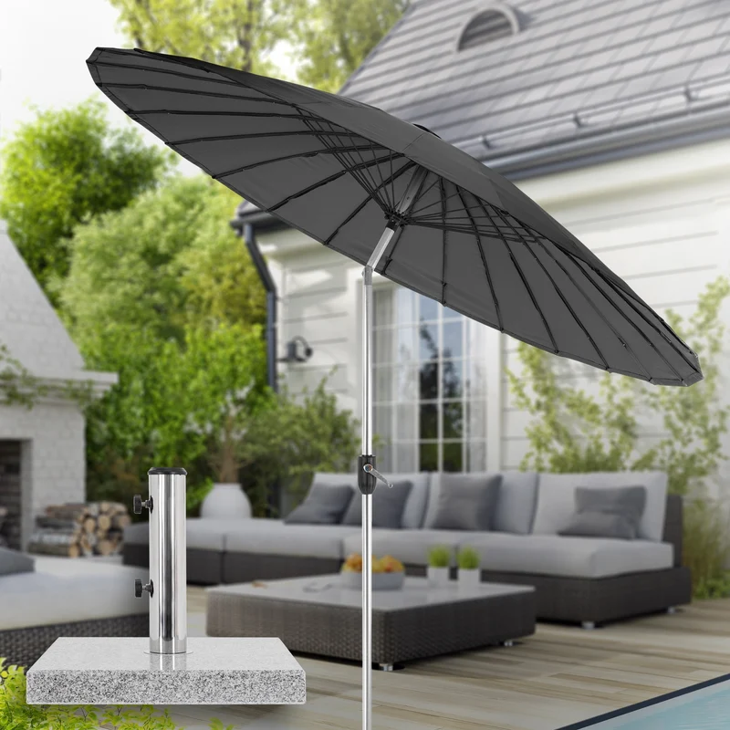 Sonnenschirm Shanghai mit Ständer Ø 270 cm Schwarz aus Aluminium und Polyester ML-Design