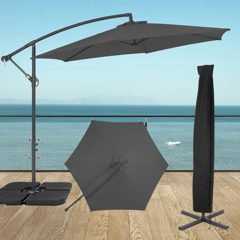 Sonnenschirm mit Kurbel anthrazit Ø 300 cm aus Aluminium und Polyester