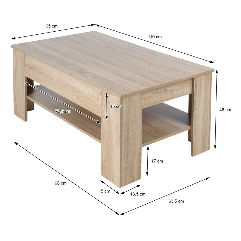 Couchtisch mit Schublade und Ablage 110x65x48 cm Sonoma-Eiche ML-Design