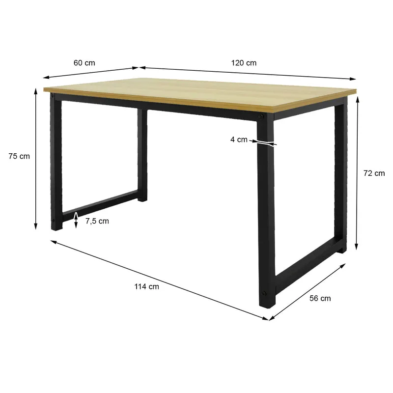 Schreibtisch 120x60x75 cm Schwarz aus MDF und Metall ML-Design
