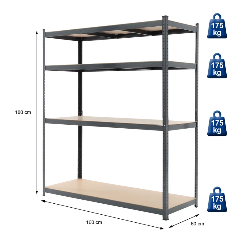 Werkstattregale 180x160x60 cm Anthrazit aus pulverbeschichtetes Metall und MDF Holzfaserplatte bis 700 kg