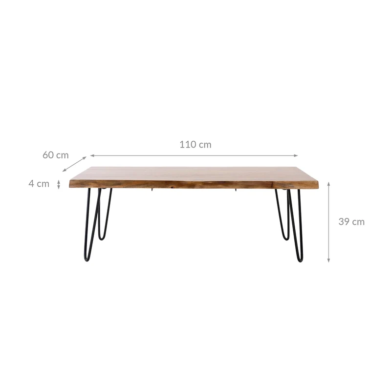 Couchtisch rechteckig 110x60x39 cm Schwarz aus Akazienholz und Stahl WOMO-Design