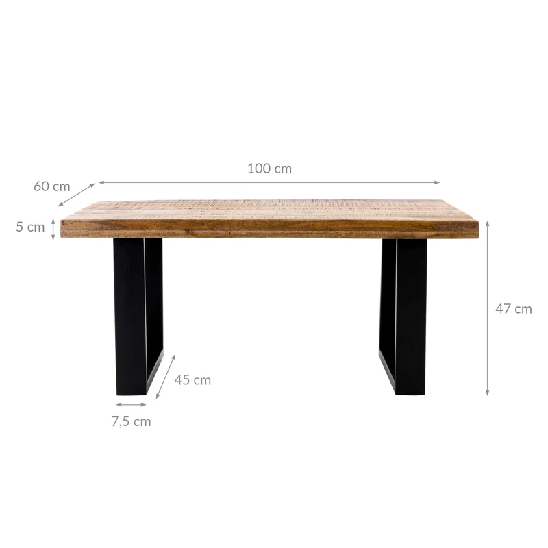 Couchtisch 100x60x47 cm natur aus Stahl und Mangoholz WOMO-Design