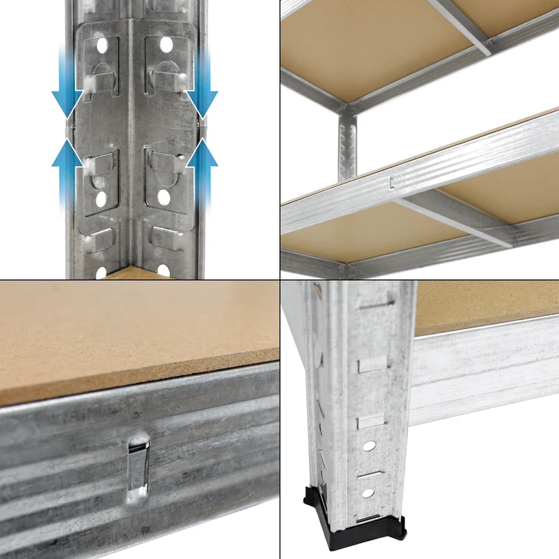 Werkstattregal 200x120x60 cm Silber aus MDF Holzfaserplatte und Metall belastbar bis 875 kg