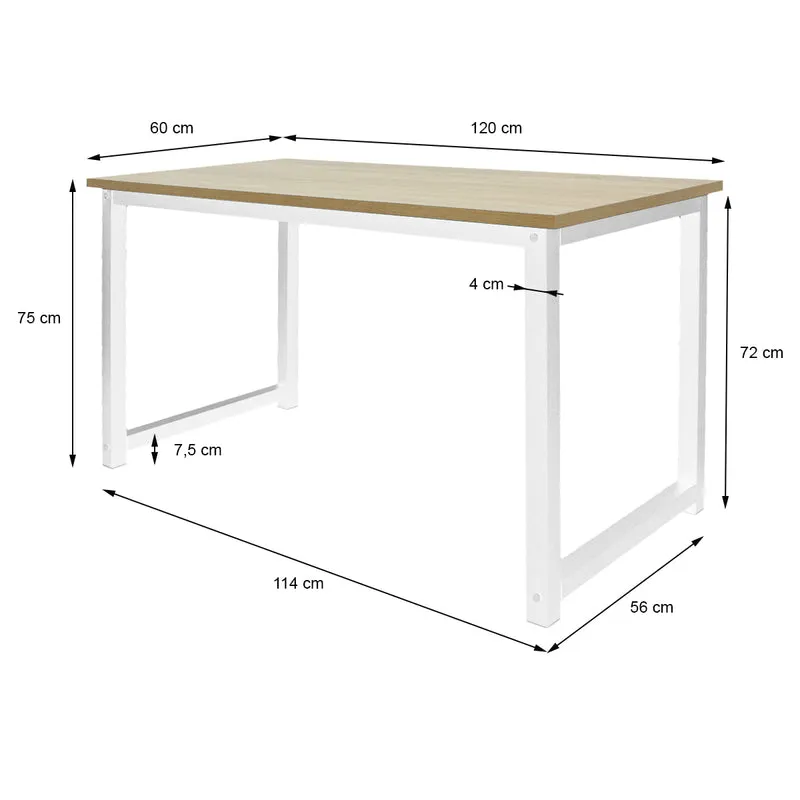 Schreibtisch 120x60x75 cm Weiß aus MDF mit Metallgestell ML-Design