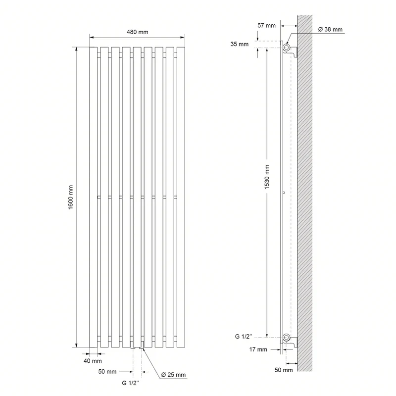 Badheizkörper Stella 480x1600 mm Weiß