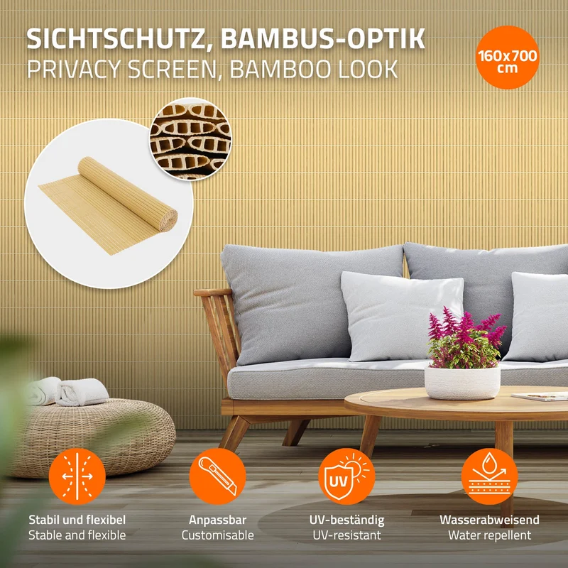 Sichtschutzmatte 160x700 cm Sichtschutzzaun Windschutz Balkonschutz PVC Bambus UV-beständig
