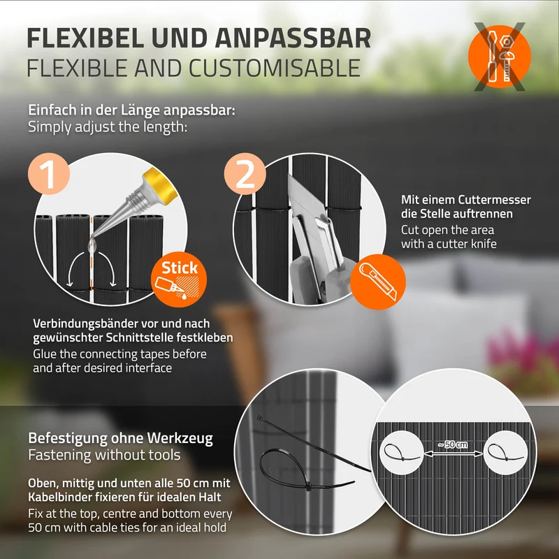 Sichtschutzmatte 120x800 cm Sichtschutzzaun Windschutz Balkonschutz PVC Anthrazit UV-beständig