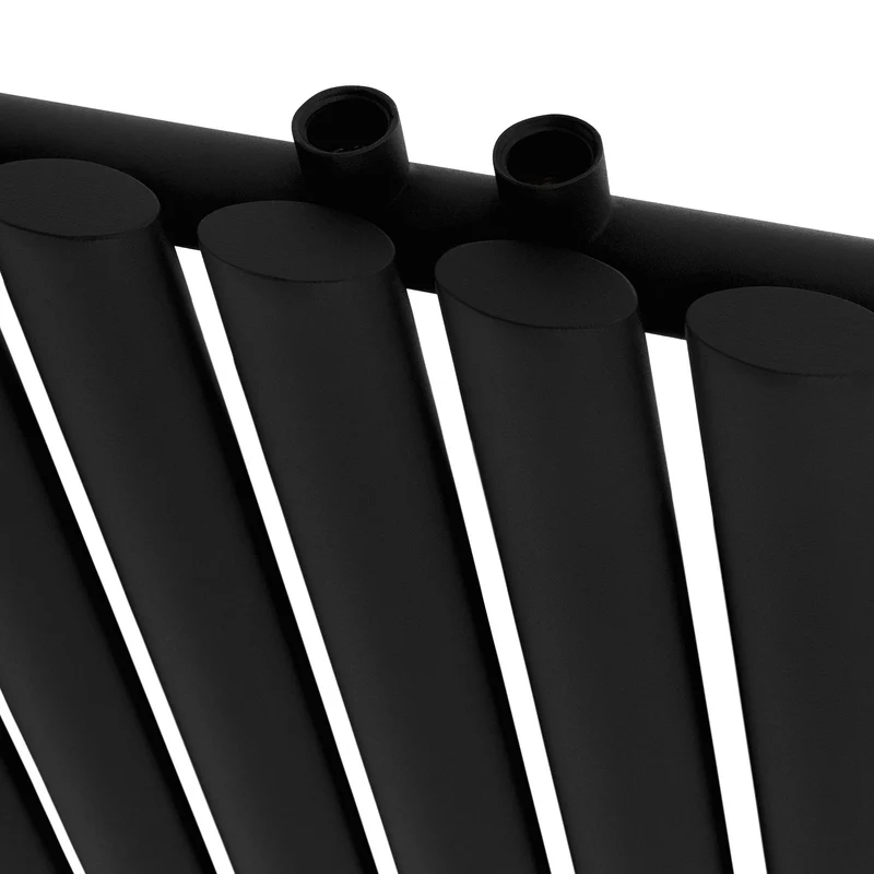 Badheizkörper Einlagig Horizontal 600x1020 mm Schwarz inkl. Anschlussgarnitur mit Thermostat Durchgangsform LuxeBath