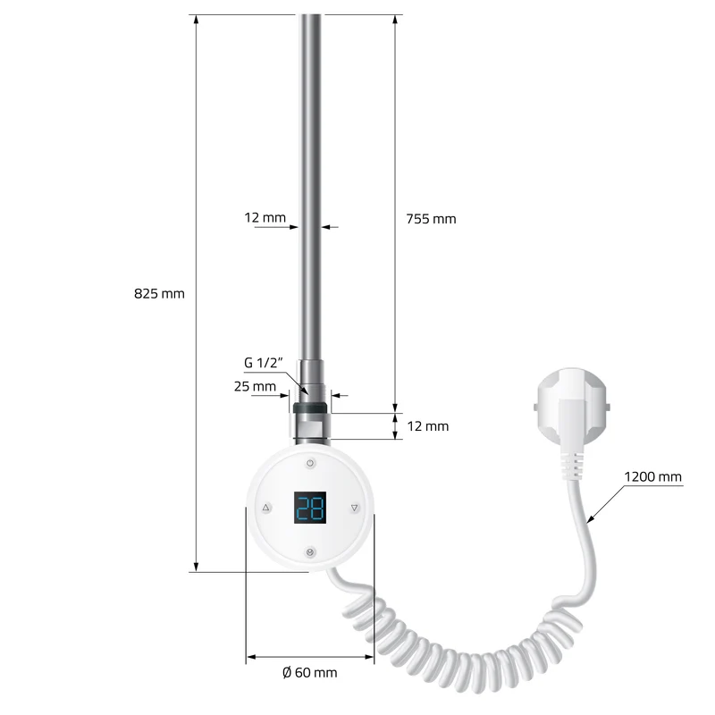 Elektrischer Badheizkörper mit Heizstab 900W 500x1200 mm Weiß mit Thermostat Digitalanzeige LuxeBath