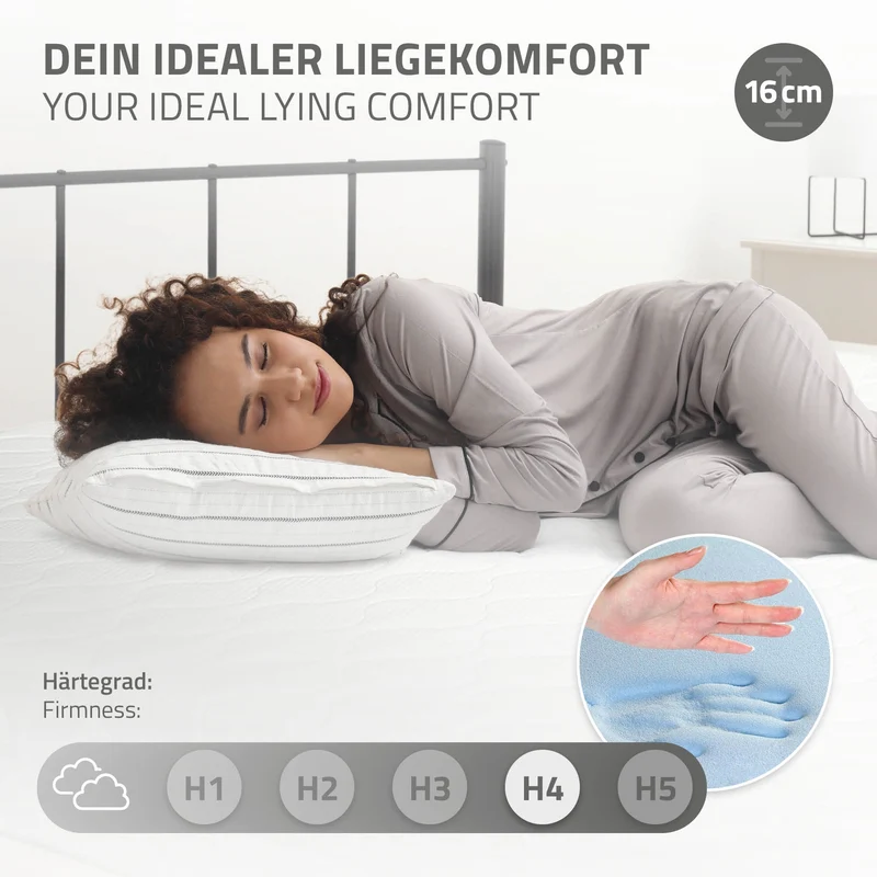 Bettgestell Einzelbett Metallbett 120x200 cm Anthrazit inkl. Matratze H-16cm mit Lattenrost & Kopfteil ML-Design