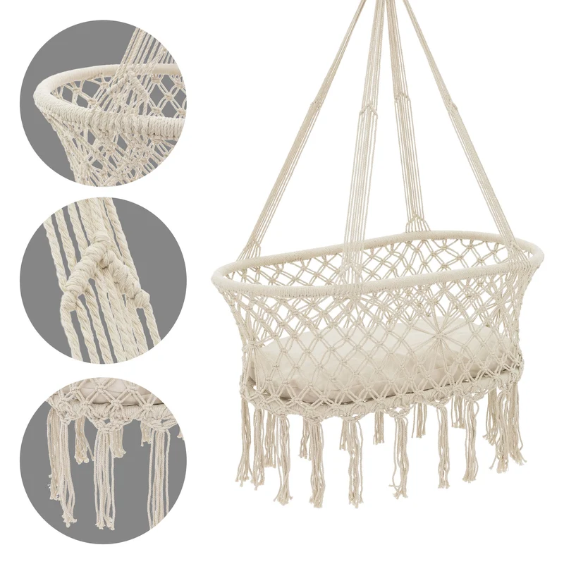 Babywiege Beige mit Gestell Weiß aus Baumwolle ML-Design