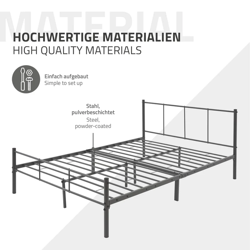 Bettgestell Dopplbett Metallbett 160x200 cm Anthrazit inkl. Matratze H-16cm mit Lattenrost & Kopfteil ML-Design