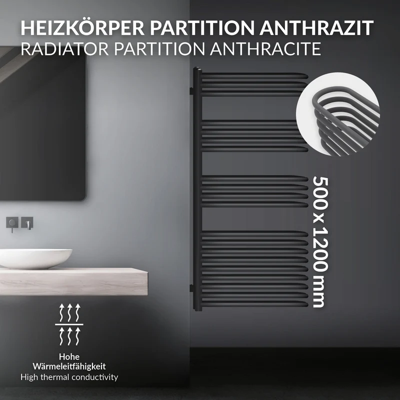 Badheizkörper 500x1200 mm Anthrazit ML-Design
