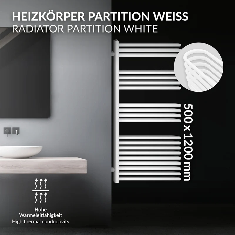 Badheizkörper 500x1200 mm Weiß ML-Design