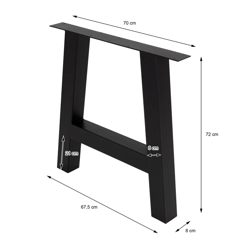Tischbeine Tischgestell 2er Set A-Design 70 x 72 cm Schwarz aus Stahl ML-Design