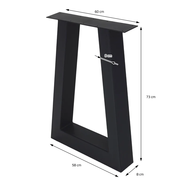 Tischbeine Tischgestell 2er Set Trapez-Design 60 x 73 cm Schwarz aus Stahl ML-Design