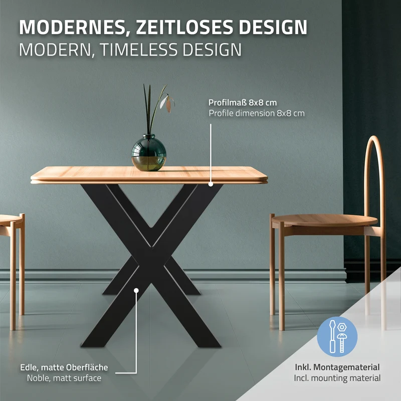 Tischbeine Tischgestell 2er Set X-Design 60 x 72,5 cm Schwarz aus Stahl ML-Design