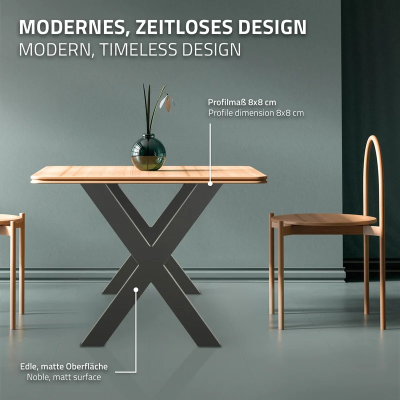 Tischbeine Tischgestell 2er Set X-Design 60 x 72,5 cm Anthrazit aus Stahl ML-Design