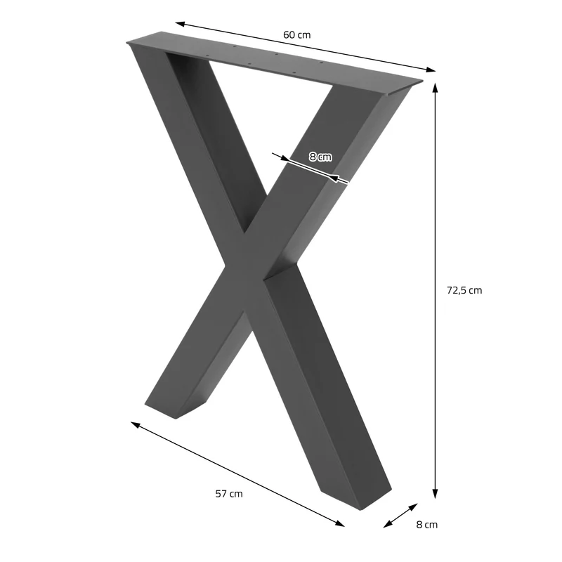 Tischbeine Tischgestell 2er Set X-Design 60 x 72,5 cm Anthrazit aus Stahl ML-Design