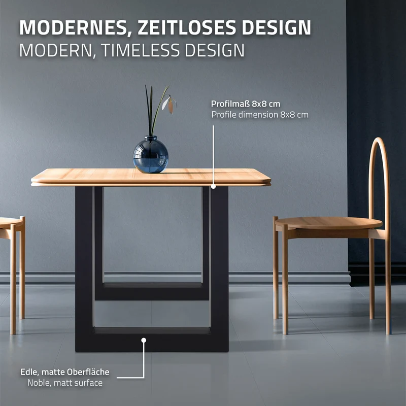 Tischbeine Tischgestell 2er Set U-Design 60 x 72,5 cm Schwarz aus Stahl ML-Design