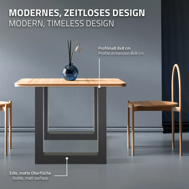 Tischbeine Tischgestell 2er Set U-Design 60 x 72,5 cm Anthrazit aus Stahl ML-Design