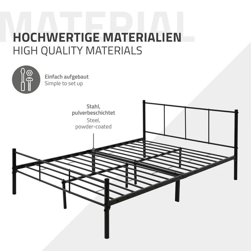Bettgestell Doppelbett 160x200 cm aus Metall in Schwarz mit Kopteil & Lattenrost ML-Design