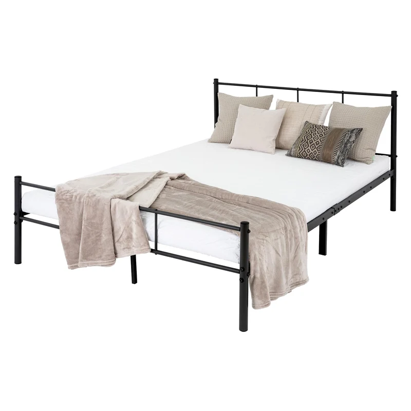 Bettgestell Doppelbett 140x200 cm aus Metall in Schwarz mit Kopteil & Lattenrost ML-Design