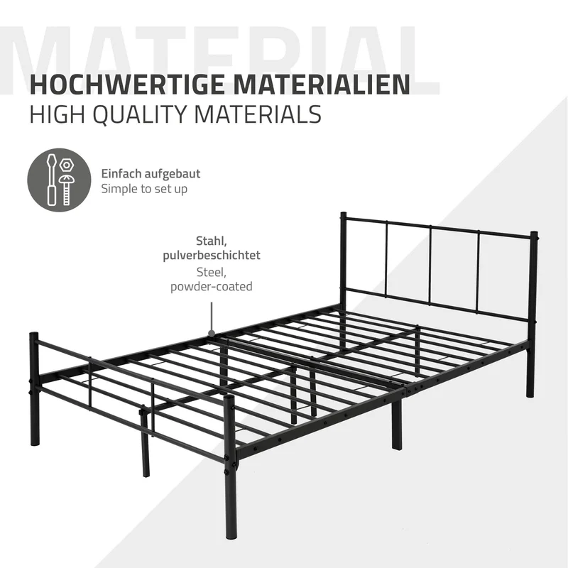 Bettgestell Doppelbett 120x200 cm aus Metall in Schwarz mit Kopteil & Lattenrost ML-Design