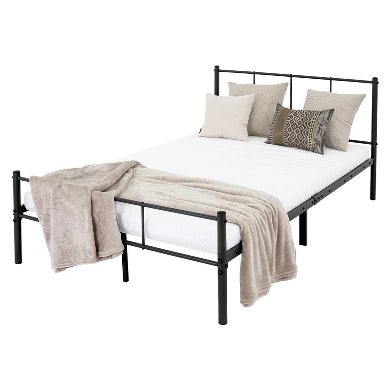 Bettgestell Doppelbett 120x200 cm aus Metall in Schwarz mit Kopteil & Lattenrost ML-Design