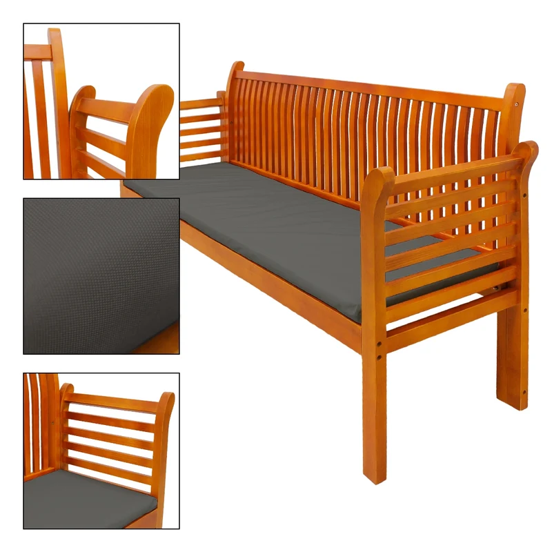 Gartenbank 3 Sitzer Braun 159x49.5x90.5 cm mit Grau Sitzkissen aus massives Kiefernholz und Polyester