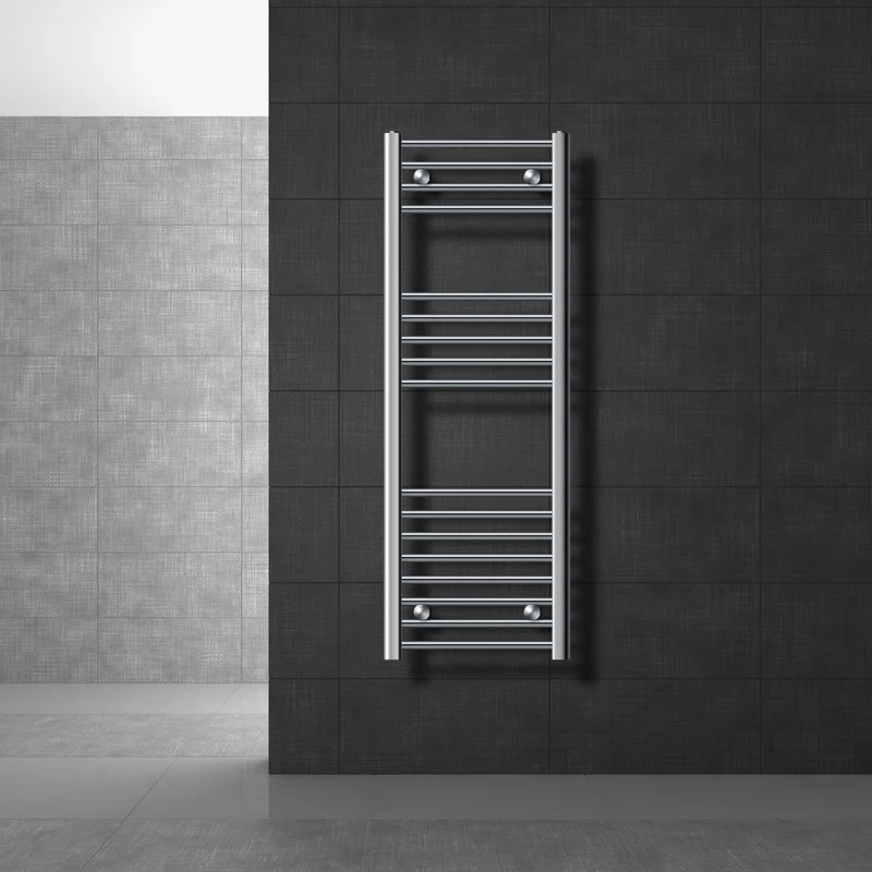 Elektrischer Badheizkörper mit Heizstab 1200W 400x1200 mm Chrome gerade Seitenanschluss & Thermostat Touchbedienung LuxeBath