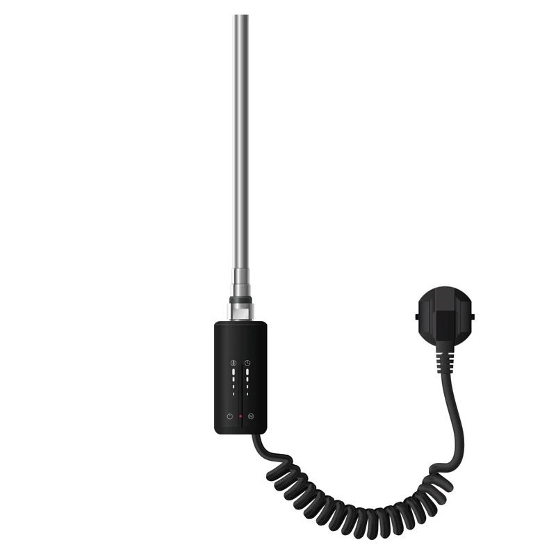 Elektrischer Badheizkörper mit Heizstab 600W 750x800 mm Schwarz matt gerade mit Seitenanschluss & Thermostat Touchbedienung LuxeBath