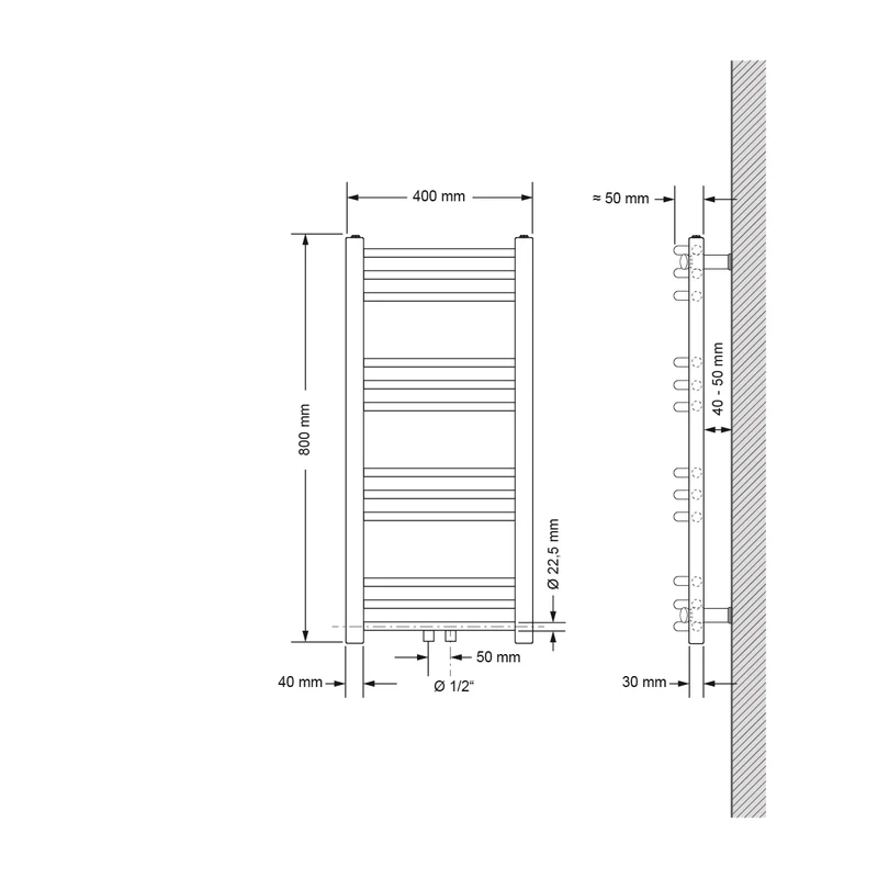 Badheizkörper Mittelanschluss 400x800 mm Weiß gebogen inkl. Montagematerial LuxeBath