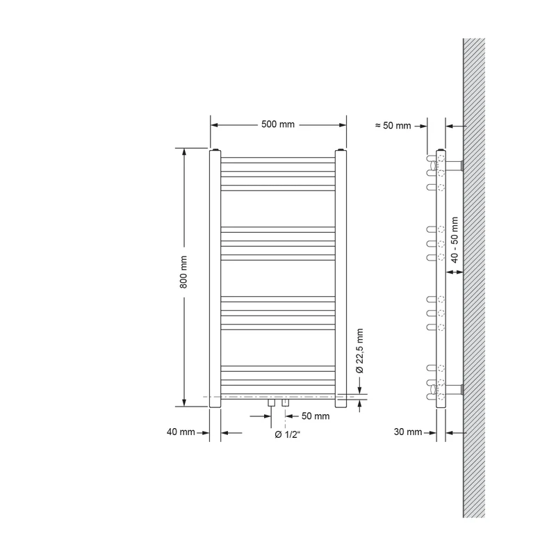 Badheizkörper Sahara 500x800 mm Chrome gebogen mit Mittelanschluss