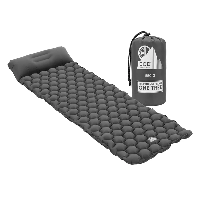 ECD Germany | Isomatte Camping, Campingmatte aufblasbar, Luftmatratze Outdoor mit integriertem Kopfkissen, Ultraleicht, Kompakt & Faltbar