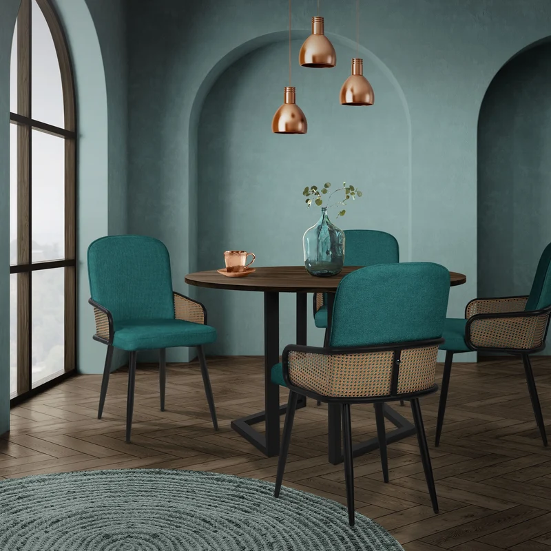 Esszimmerstühle 4er Set Petrol mit Arm- & Rückenlehne, Polsterstühle für Esszimmer & Küche ML-Design