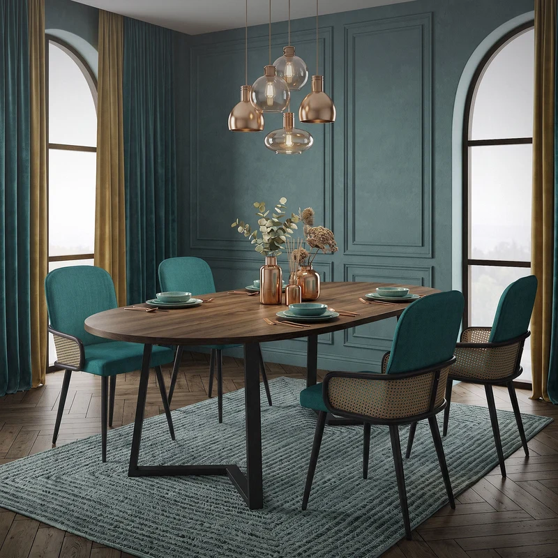 Esszimmerstühle 4er Set Petrol mit Arm- & Rückenlehne, Polsterstühle für Esszimmer & Küche ML-Design