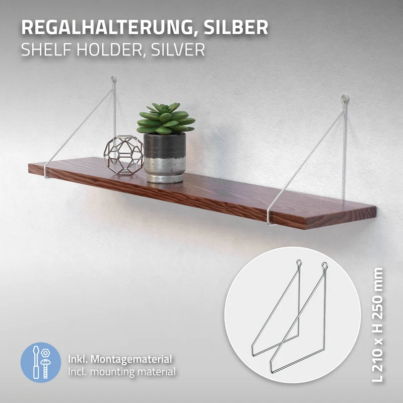 2er Set Wandkonsole Regalhalterung 2x 200 x 250 cm Silber aus Stahl ML-Design