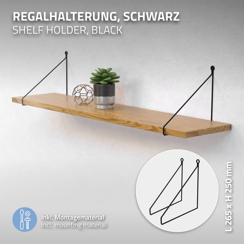 2er Set Wandkonsole Regalhalterung 2x 250 x 250 mm Schwarz aus Stahl ML-Design